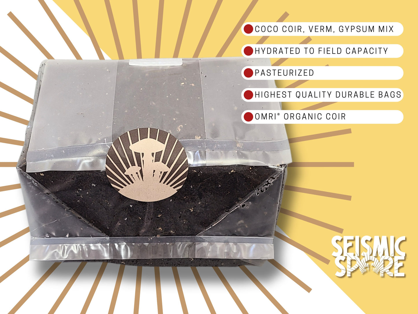 Seismic Spore CVG Mushroom Substrate: Coir, Vermiculite, Gypsum Mix - 5 Lbs
