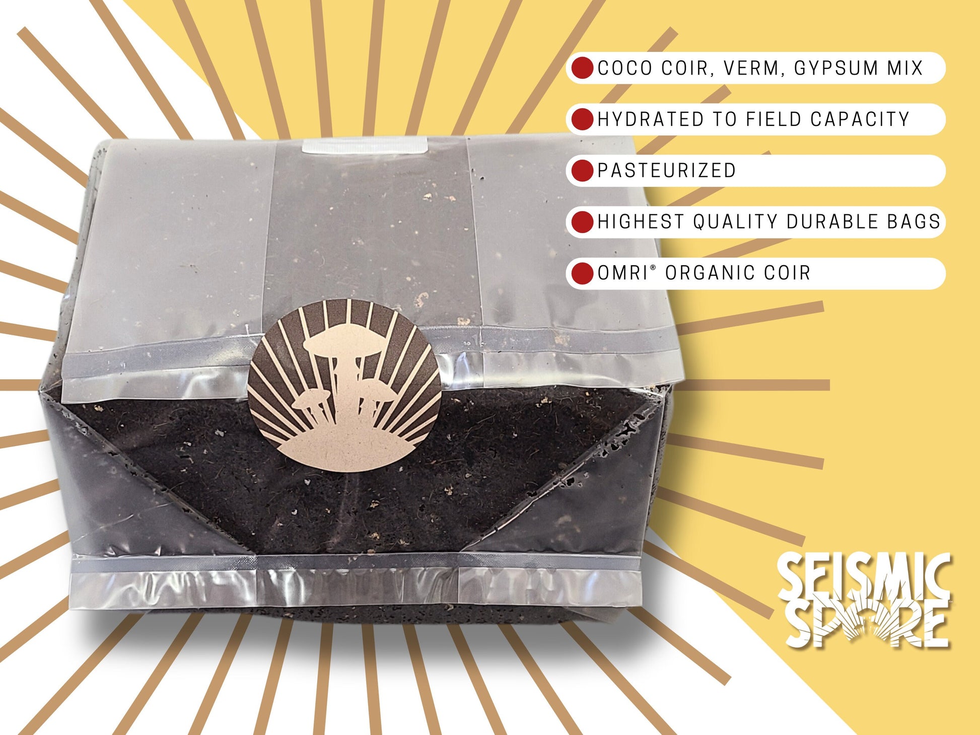 Seismic Spore CVG Mushroom Substrate: Coir, Vermiculite, Gypsum Mix - 5 Lbs